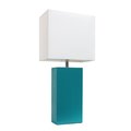 Lalia Home 21 Leather Base Modern Table Lamp with White Rectangular Fabric Shade, Teal LHT-3008-TL